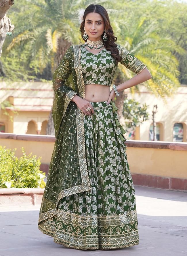 Viscose Green Party Wear Sequins Work Lehenga Choli